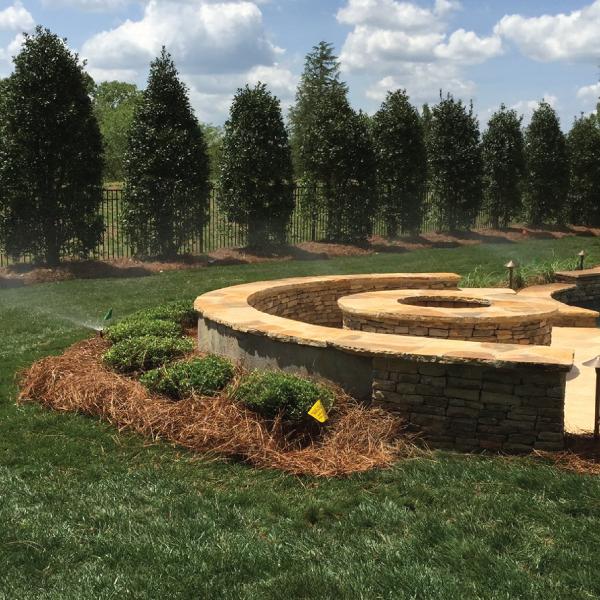 Firepit with Stone sitting wall