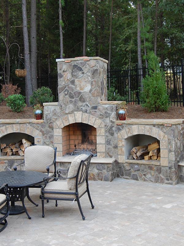 Stone Fireplace with Wood Storage